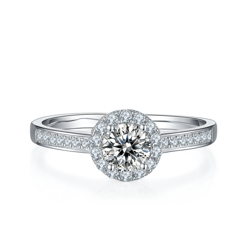 豪镶圆包S925银镀白金MoissaniteWomen's Ring50分D级